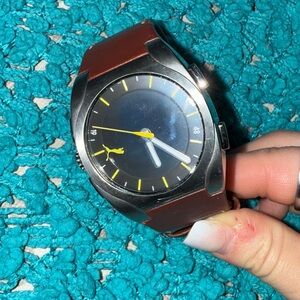 Unisex PUMA stainless steel quartz PL520 watch brown leather